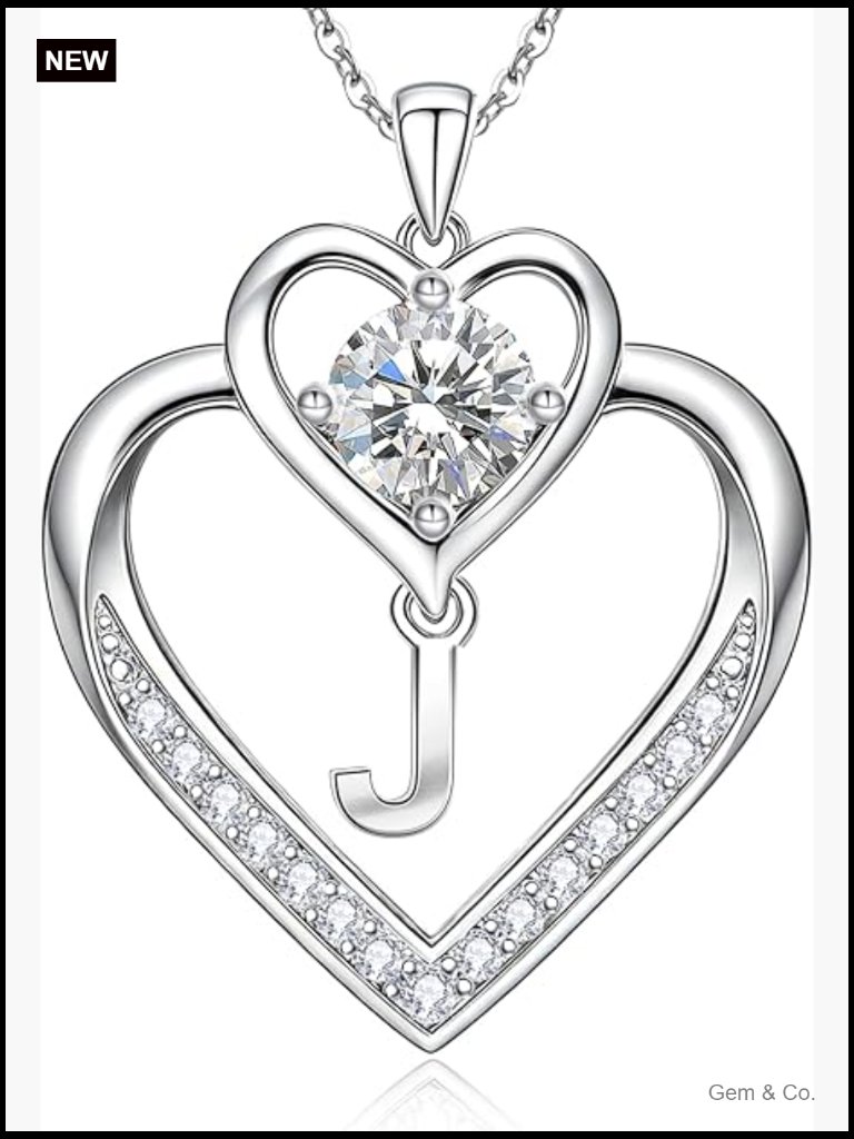 1 Carat Moissanite Heart Initial Pendant Necklace For Women